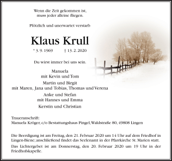 Traueranzeige von Klaus Krull von Neue Osnabrücker Zeitung GmbH & Co. KG