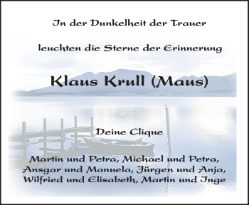 Traueranzeige von Klaus Krull von Neue Osnabrücker Zeitung GmbH & Co. KG