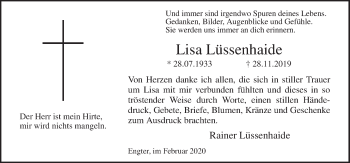 Traueranzeige von Lisa Lüssenhaide von Neue Osnabrücker Zeitung GmbH & Co. KG