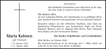 Traueranzeige von Maria Kohnen von Neue Osnabrücker Zeitung GmbH & Co. KG