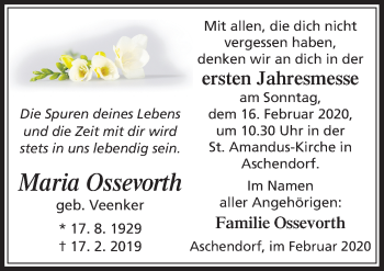 Traueranzeige von Maria Ossevorth von Neue Osnabrücker Zeitung GmbH & Co. KG
