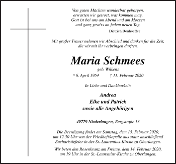 Traueranzeige von Maria Schmees von Neue Osnabrücker Zeitung GmbH & Co. KG