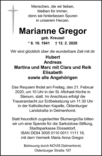 Traueranzeige von Marianne Gregor von Neue Osnabrücker Zeitung GmbH & Co. KG
