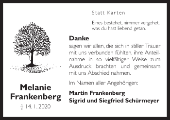 Traueranzeige von Melanie Frankenberg von Neue Osnabrücker Zeitung GmbH & Co. KG