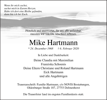 Traueranzeige von Mike Hartmann von Neue Osnabrücker Zeitung GmbH & Co. KG