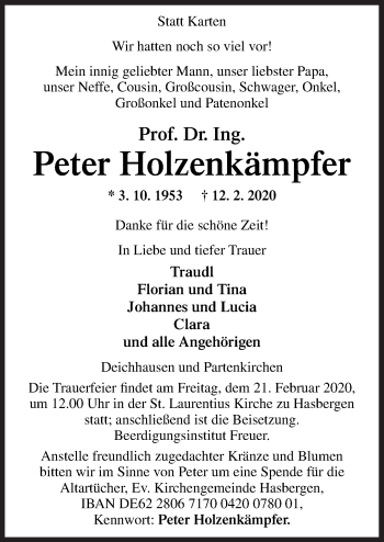 Traueranzeige von Peter Holzenkämpfer von Neue Osnabrücker Zeitung GmbH & Co. KG