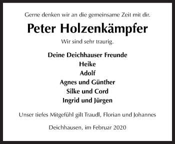 Traueranzeige von Peter Holzenkämpfer von Neue Osnabrücker Zeitung GmbH & Co. KG