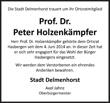 Traueranzeige von Peter Holzenkämpfer von Neue Osnabrücker Zeitung GmbH & Co. KG