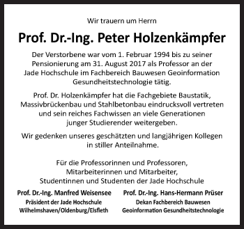 Traueranzeige von Peter Holzenkämpfer von Neue Osnabrücker Zeitung GmbH & Co. KG
