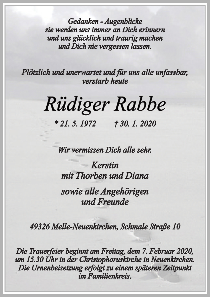 Traueranzeigen von Rüdiger Rabbe | noz Trauerportal