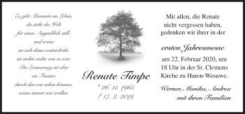 Traueranzeige von Renate Timpe von Neue Osnabrücker Zeitung GmbH & Co. KG
