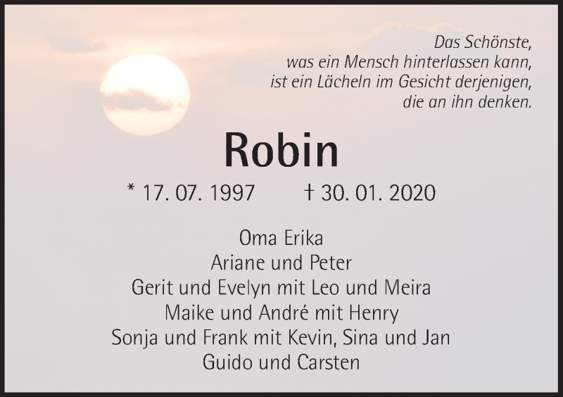  Traueranzeige für Robin Reuter vom 15.02.2020 aus Neue Osnabrücker Zeitung GmbH & Co. KG