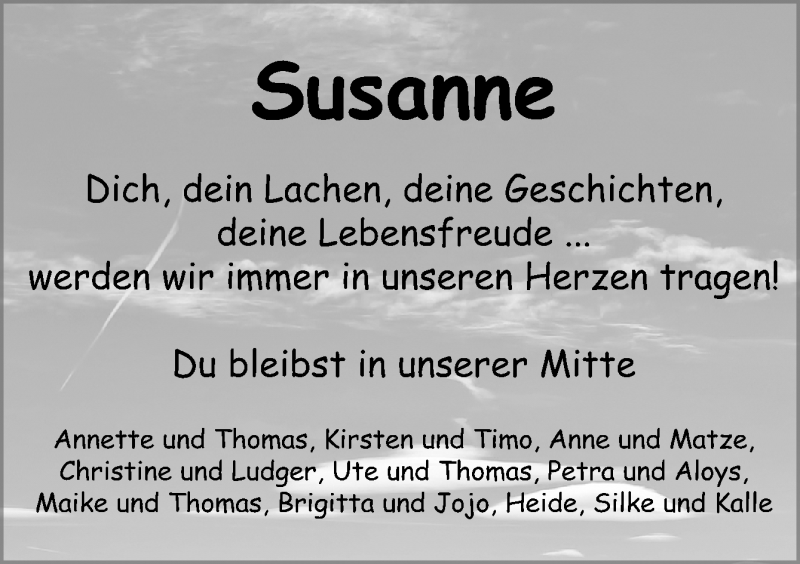  Traueranzeige für Susanne Stocksmeyer vom 05.02.2020 aus Neue Osnabrücker Zeitung GmbH & Co. KG