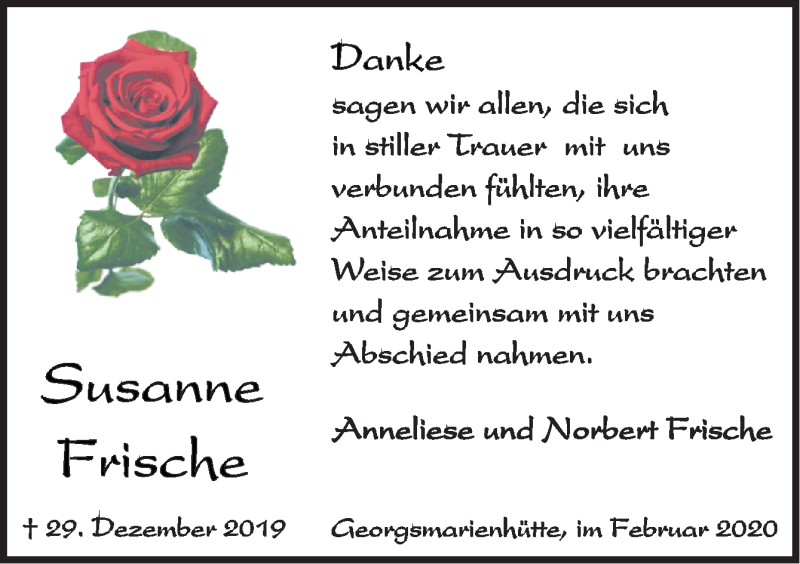  Traueranzeige für Susanne Frische vom 15.02.2020 aus Neue Osnabrücker Zeitung GmbH & Co. KG