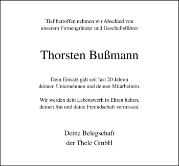 Traueranzeige von Thorsten Bußmann von Neue Osnabrücker Zeitung GmbH & Co. KG