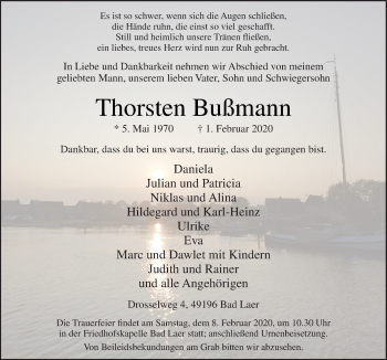 Traueranzeige von Thorsten Bußmann von Neue Osnabrücker Zeitung GmbH & Co. KG