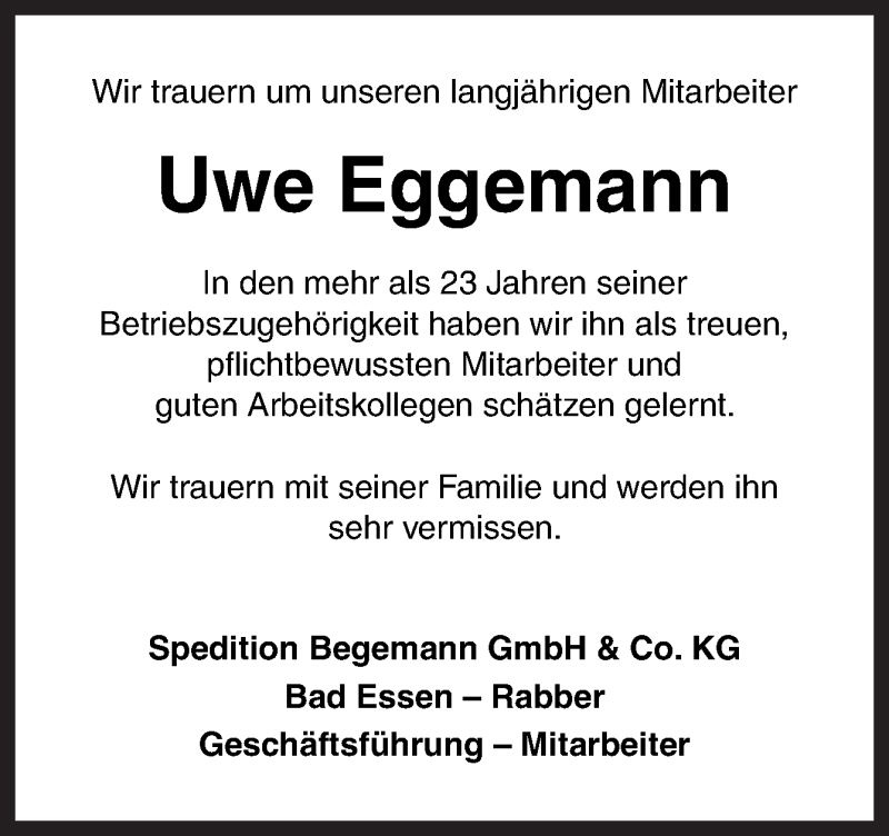  Traueranzeige für Uwe Eggemann vom 20.02.2020 aus Neue Osnabrücker Zeitung GmbH & Co. KG