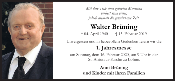 Traueranzeige von Walter Brüning von Neue Osnabrücker Zeitung GmbH & Co. KG