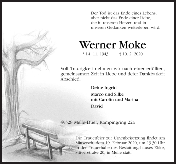 Traueranzeige von Werner Moke von Neue Osnabrücker Zeitung GmbH & Co. KG