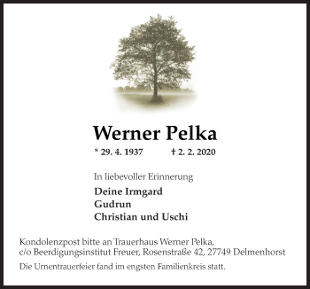 Traueranzeige von Werner Pelka von Neue Osnabrücker Zeitung GmbH & Co. KG