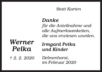 Traueranzeige von Werner Pelka von Neue Osnabrücker Zeitung GmbH & Co. KG