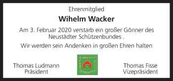 Traueranzeige von Wihelm Wacker von Neue Osnabrücker Zeitung GmbH & Co. KG