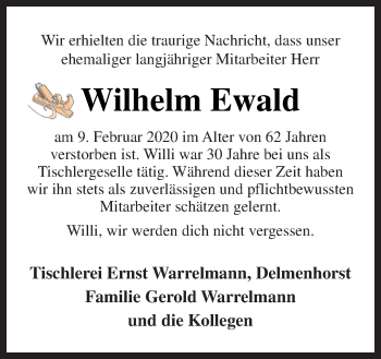 Traueranzeige von Wilhelm Ewald von Neue Osnabrücker Zeitung GmbH & Co. KG