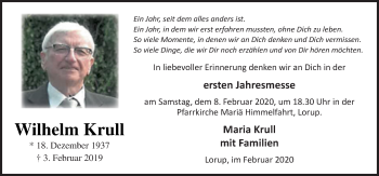 Traueranzeige von Wilhelm Krull von Neue Osnabrücker Zeitung GmbH & Co. KG