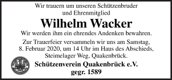 Traueranzeige von Wilhelm Wacker von Neue Osnabrücker Zeitung GmbH & Co. KG