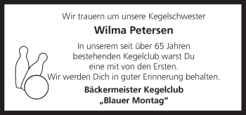 Traueranzeige von Wilma Petersen von Neue Osnabrücker Zeitung GmbH & Co. KG