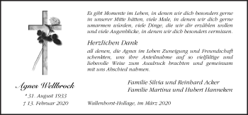 Traueranzeige von Agnes Wellbrock von Neue Osnabrücker Zeitung GmbH & Co. KG