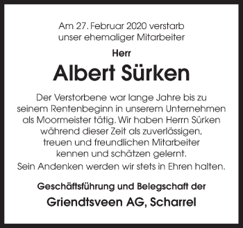 Traueranzeige von Albert Sürken von Neue Osnabrücker Zeitung GmbH & Co. KG
