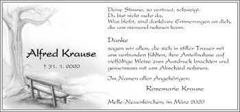Traueranzeige von Alfred Krause von Neue Osnabrücker Zeitung GmbH & Co. KG
