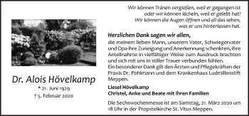 Traueranzeige von Alois Hövelkamp von Neue Osnabrücker Zeitung GmbH & Co. KG