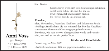 Traueranzeige von Anni Voss von Neue Osnabrücker Zeitung GmbH & Co. KG