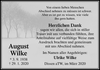 Traueranzeige von August Wilke von Neue Osnabrücker Zeitung GmbH & Co. KG