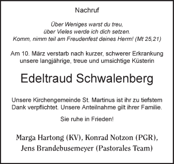 Traueranzeige von Edeltraud Schwalenberg von Neue Osnabrücker Zeitung GmbH & Co. KG