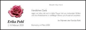 Traueranzeige von Erika Pohl von Neue Osnabrücker Zeitung GmbH & Co. KG