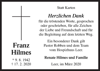 Traueranzeige von Franz Hilmes von Neue Osnabrücker Zeitung GmbH & Co. KG