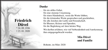 Traueranzeige von Friedrich Düvel von Neue Osnabrücker Zeitung GmbH & Co. KG