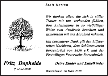 Traueranzeige von Fritz Dopheide von Neue Osnabrücker Zeitung GmbH & Co. KG