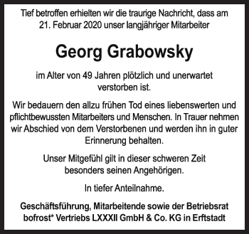 Traueranzeige von Georg Grabowsky von Neue Osnabrücker Zeitung GmbH & Co. KG