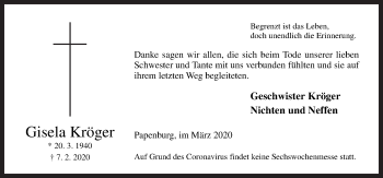 Traueranzeige von Gisela Kröger von Neue Osnabrücker Zeitung GmbH & Co. KG