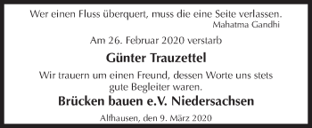 Traueranzeige von Günter Trauzettel von Neue Osnabrücker Zeitung GmbH & Co. KG