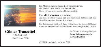 Traueranzeige von Günter Trauzettel von Neue Osnabrücker Zeitung GmbH & Co. KG