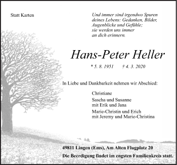 Traueranzeige von Hans-Peter Heller von Neue Osnabrücker Zeitung GmbH & Co. KG