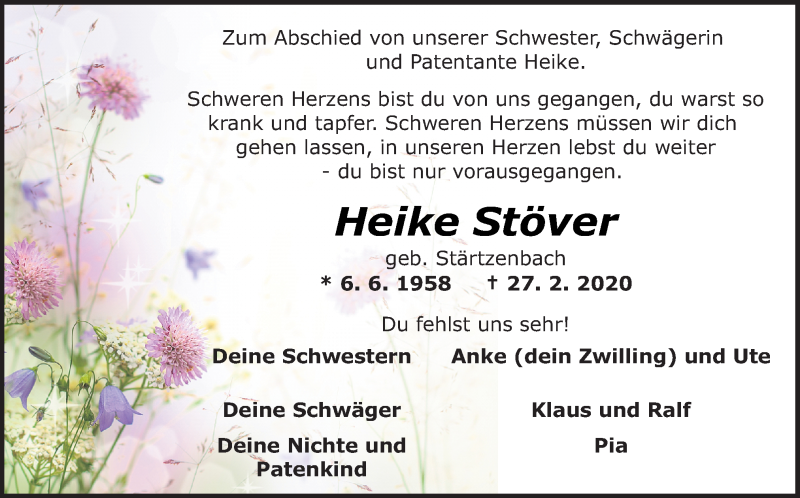  Traueranzeige für Heike Stöver vom 04.03.2020 aus Neue Osnabrücker Zeitung GmbH & Co. KG
