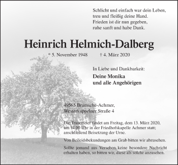 Traueranzeige von Heinrich Helmich-Dalberg von Neue Osnabrücker Zeitung GmbH & Co. KG