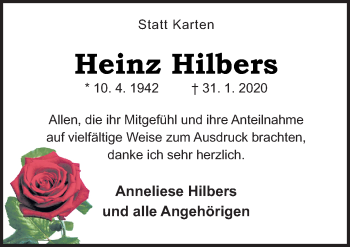 Traueranzeige von Heinz Hilbers von Neue Osnabrücker Zeitung GmbH & Co. KG