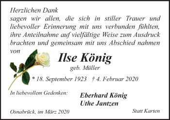 Traueranzeige von Ilse König von Neue Osnabrücker Zeitung GmbH & Co. KG